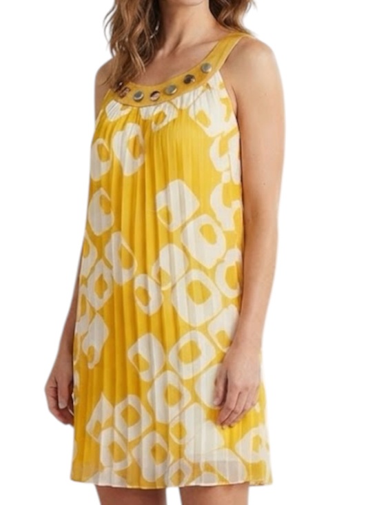 Pink Martini Dresses & Skirts - PINK MARTINI Mustard Yellow Swing Mini Dress Sheer Overlay Medium Boho